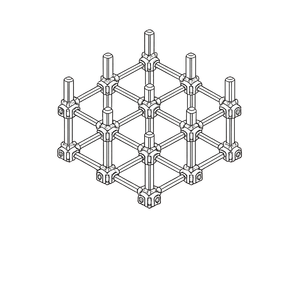A lattice framework representing connected workflow and context beneath agent systems.